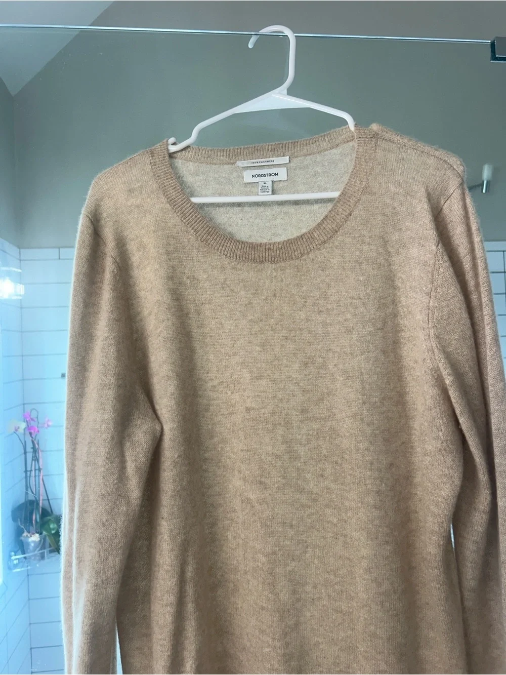 Nordstrom Women's Camel Crewneck 100 percent cashmere sweater worn once